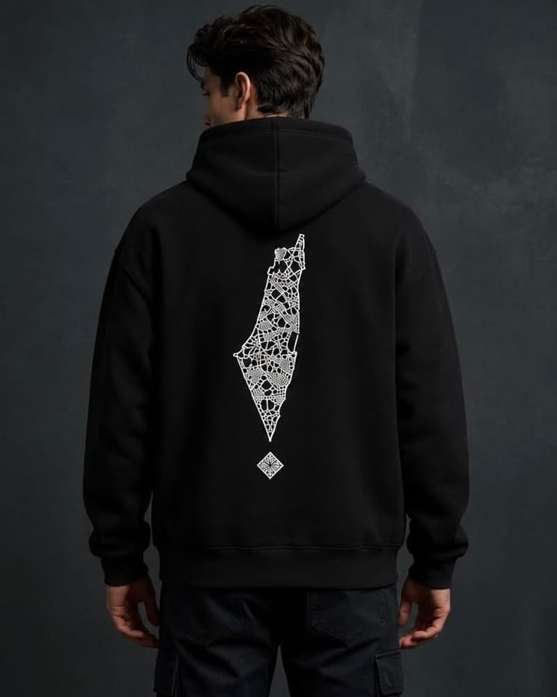 ATHR Black Hoodie in Black — worn, back view