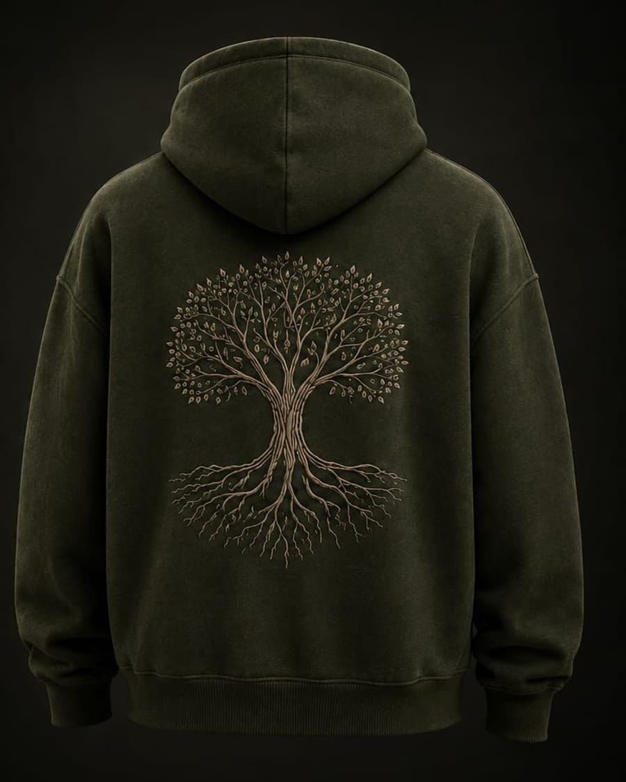 ATHR Olive Green Roots  Hoodie in Olive Green — back view
