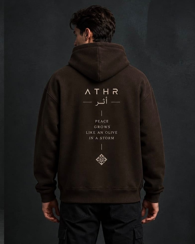 Brown hoodie, worn · back