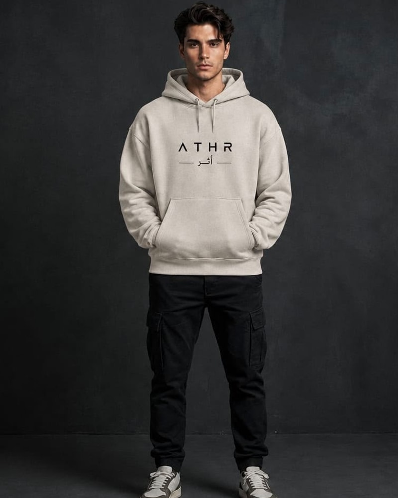 Off-White hoodie, worn